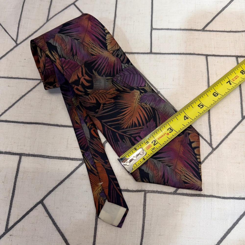 Royal Knight Necktie One Size Purple Orange Tropical Palm Leaf Silk Vintage - Picture 2 of 6